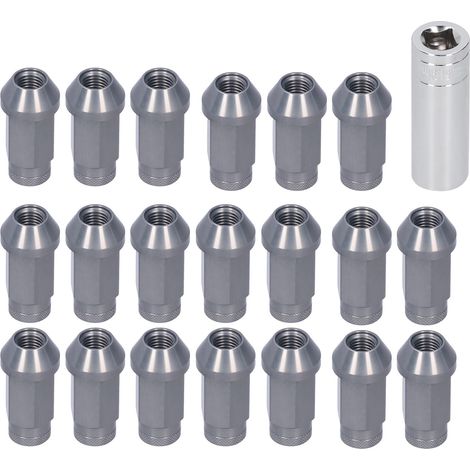 M12x1,5 Radmuttern aus 7075-T6 Aluminium, 2 Zoll hoch, korrosionsbeständig, abschließbar, titanfarben, Packung mit 20 Stück. (1/5)