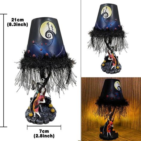 Lampe de Table Halloween LED Lune Décorative Résine avec Franges, Figurine Lumineuse pour Bureau, Idée Cadeau (1/3)