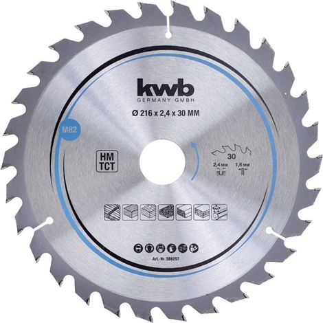 Hoja de sierra circular kwb 588257 216 mm 30 dientes carburo