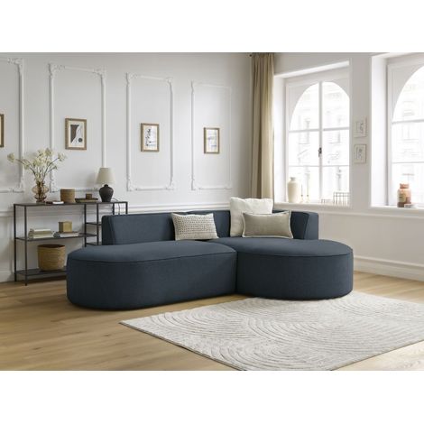 BOBOCHIC - Canapé d'angle fixe ROUSSEAU tissu chiné Angle droit Bleu foncé (1/5)