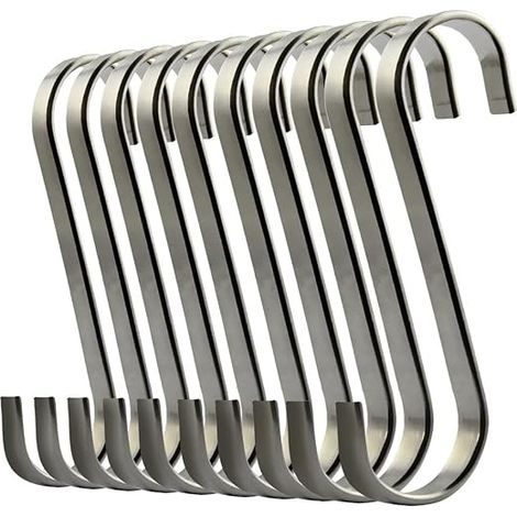 Filiyano-(NO.1) Lot de 10 crochets en S suspendus en acier inoxydable pour ustensiles de boucherie, de cuisine ou de viande (1/5)