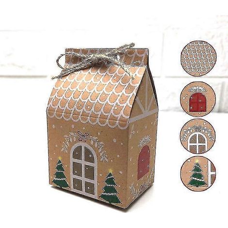 10/50/100 boîtes à bonbons kraft en forme de maison, avec cordons, pour Noël, pour les invités, les biscuits, la décoration de fête @bugu (1/4)