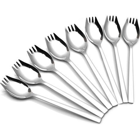 8-teiliges 2-in-1-Besteckset aus Edelstahl 304: Suppengabel, Suppenlöffel, Salatgabel und Spaghettilöffel ideal für Obst, Eiscreme und Camping (1/5)