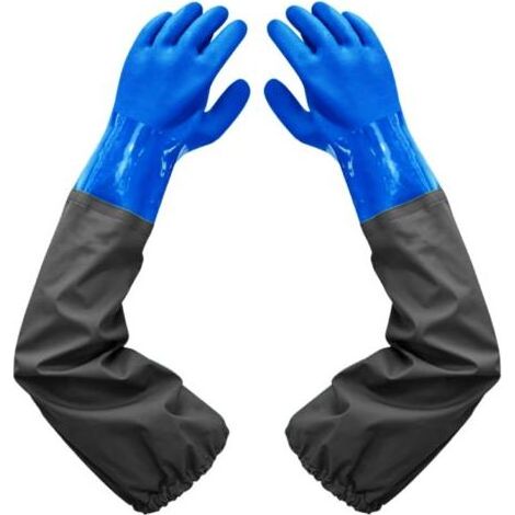 Gants de nettoyage de bassin imperméables et givrés, doublure floquée de 66 cm, poignets élastiques, pour l'industrie chimique, l'agriculture, la pêche et la construction. (1/5)