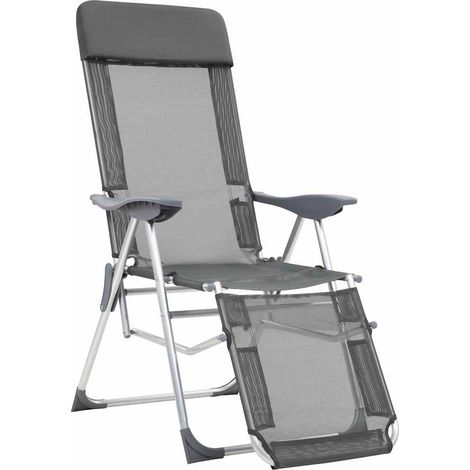 vidaXL Sillas de camping plegables con reposapiés 2 uds textilene gris (1/2)