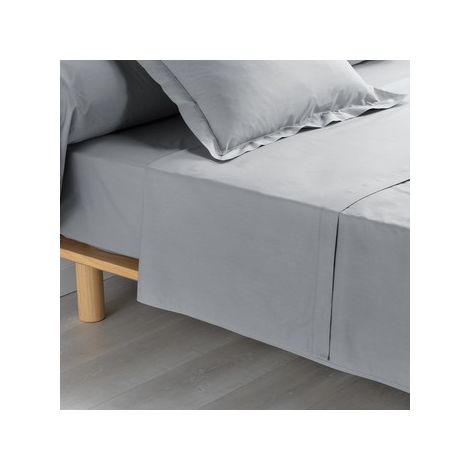 Drap plat 1 personne 180 x 290 cm percale uni 78 fils percaline +p. bourdon Gris (1/3)