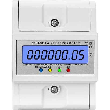Compteur triphasé 4 fils compatible AMR, 10A-100A 50Hz, 400 imp/kWh (1/5)