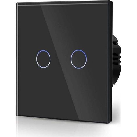 Standard-Touch-Schalter, Wandlichtschalter, kompatibel mit LED-Leuchten, Touchscreen aus Glas, 110–240 V, Abdeckung aus gehärtetem Kristallglas mit Hintergrundbeleuchtung, 2-fach, 2-Wege-Taster, Schwa (1/5)