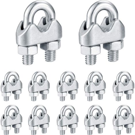 Serre-câbles Métalliques en U M6, Clip Boulon en Acier Inoxydable pour Fixation Câble et Corde à Linge, 16 Pièces