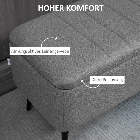 Coffre de rangement banquette avec espace de stockage, revêtement aspect lin, pieds en acier 102 x 40 x 44 cm, Gris (1/4)