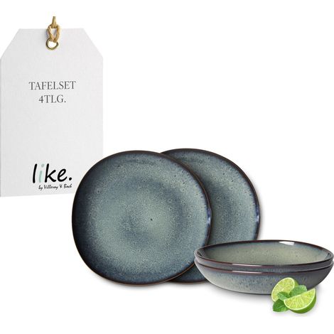 Ensemble De Vaisselle En Grès, 4 P., Look Poterie, Service De Table Pour 2 Personnes, Gris (1/5)