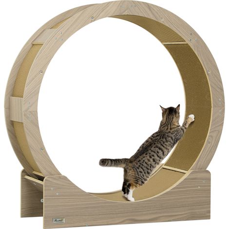 Katzenlaufrad, Katzenrennrad mit Sicherheitsbremse und abnehmbarer Kratzmatte, leise, 91 cm, braun