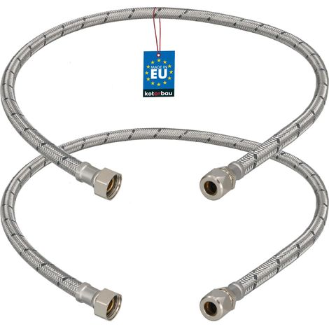 KOTARBAU® Lot de 2 Flexible Robinet 3/8" x 3/8" - Tuyau Robinet Cuisine 90 cm - Écrou Tournant x Raccord à Sertir - Rallonge Robinet Cuisine Flexible - Tuyau Flexible Plomberie - Acier Inoxydable (1/4)