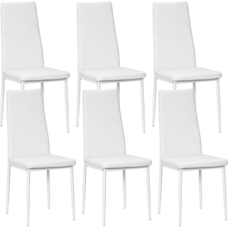 SET DI 6 SEDIE DA PRANZO MODERNE CON SCHIENALE ALTO IN FINTA PELLE E ACCIAIO. 41X50X97 CM. BIANCO (1/5)