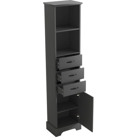 Geworzi Armoire de salle de bain haute avec 3 tiroir Armoire de bain Étagère de salle de bain Armoire de salle de bain Meubles de salle de bain 38x26x172,5cm Noir (1/5)
