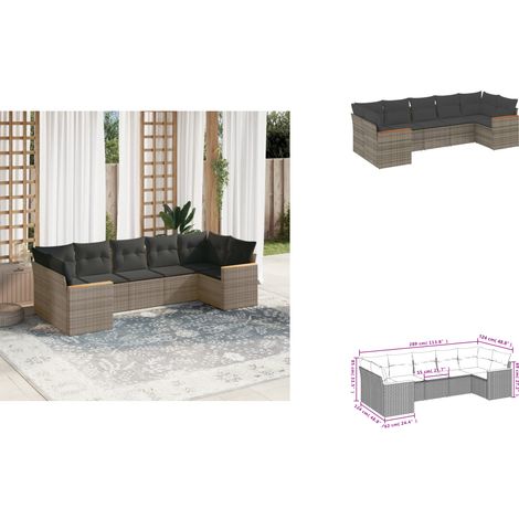 7-tlg. Garten-Sofagarnitur mit Kissen Grau Poly Rattan - Gartenmöbel - Rattan Möbel - Outdoor Sofa - Lounge Set - Esszimmergarnitur (1/3)