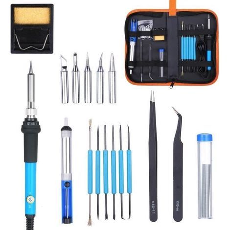 Lötkolben-Set 60W 220V mit einstellbarer Temperatur, inklusive 5 Lötspitzen, Ständer und Lötdraht für diverse Anwendungen (1/4)