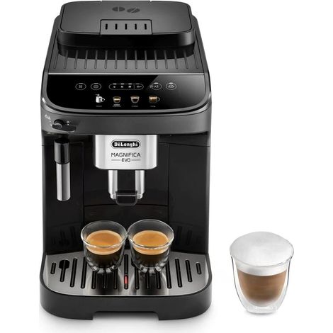 Cafetière à dosettes DeLonghi Magnifica Evo – 1450W – Réservoir 1,8L – Broyeur intégré – Écran tactile – Mousseur à lait inclus