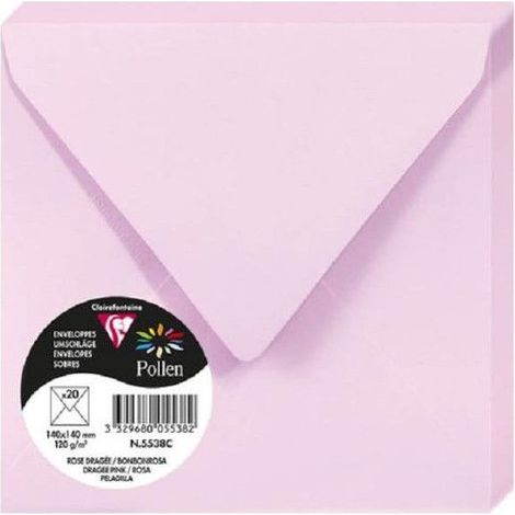 Enveloppe - CLAIREFONTAINE - Pollen - 120g - 140x140 mm - Rose dragée - Paquet de 20