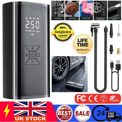 Gonfleur de pneus de voiture sans fil, numérique, rechargeable par USB, pompe à air pour pneus de voiture au Royaume-Uni (1/5)