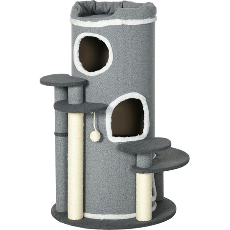 Torre tiragraffi per gatti da 99 cm con cuccia, palla e piattaforme, grigio HOMVRA (1/5)