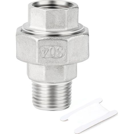 2 pièces 1/2" BSP en acier inoxydable 304 Raccords femelles et mâles, raccords union, adaptateurs filetés pour eau/huile/gaz - 1" M-1" F (1 PCS) (1/5)
