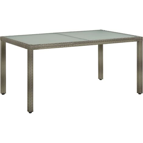 FIMEI Table de jardin 150x90x75 cm Verre trempé et poly rotin Gris (1/5)