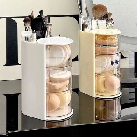 Organiseur Rotatif - Accessoires Capillaires Et Maquillage - 3 Tiroirs - Acrylique Transparent - 180° Rotation - Pour Coiffeuse Ou Salle De Bain - 1 Pièce (1/5)