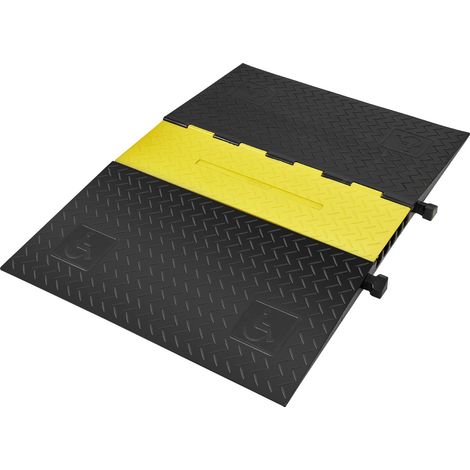 Rampe Protection Câble à 5 Canaux Passage de Câble au Sol Caoutchouc 114,5x80x5 cm Passe Câble Ralentisseur Charge 10000 kg avec Couvercle Supérieur Rabattable pour Routes, Parkings, Noir/Jaune (1/5)