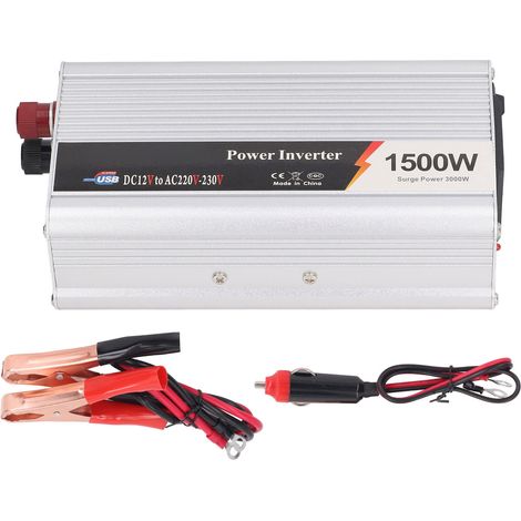 Convertisseur 1500W à onde sinusoïdale modifiée, puissance crête 3000W, sortie USB 5V, transformateur 12V DC vers 220-230V AC pour voiture. (1/5)