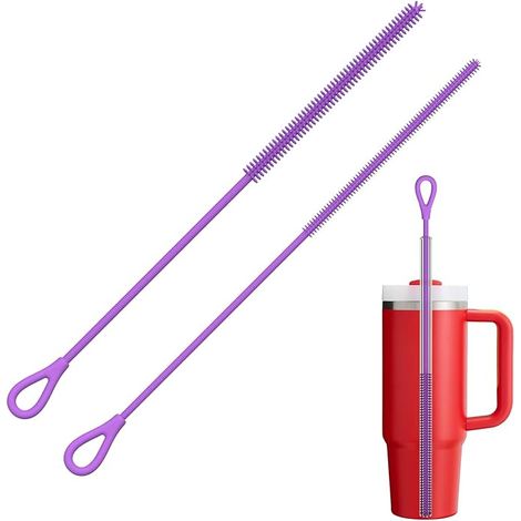 Silicone Straw Cleaner Brush, 2Pcs Reusable Straw Brush for Straws, Non-slip Handle Soft and Bendable, 6mm+9mm, Purple