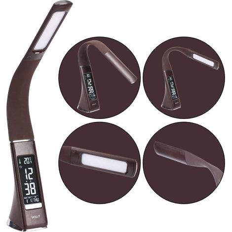 TrAdE Shop Traesio - Lampada Led Tavolo Luce Led 3 Livelli 7w Protezione Occhi Orologio Flessibile -