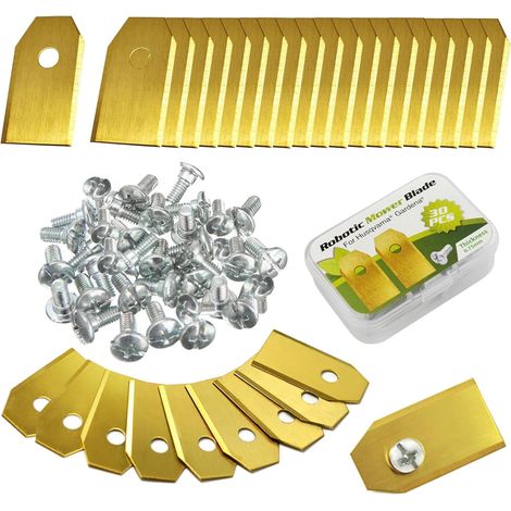 Lot de 30 lames en acier inoxydable et 30 vis pour robots tondeuses – Lames de rechange de 0,75 mm avec revêtement en titane compatibles avec les robots tondeuses Automower, Gardena et Yard Force (1/5)