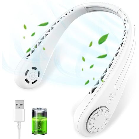 1 Ventilateur de cou, sans pales, 3 vitesses, batterie 1600 mAh, silencieux 25 dB, pour bureau et extérieur (1/5)