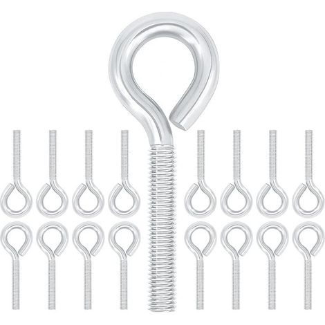 20 Pièces Boulons à Œillet M4 x 40 mm, Acier au Carbone Zingué, Anneaux Filetage Vis Tige Longue pour Fixation et Suspension de Câbles, Argenté (1/5)