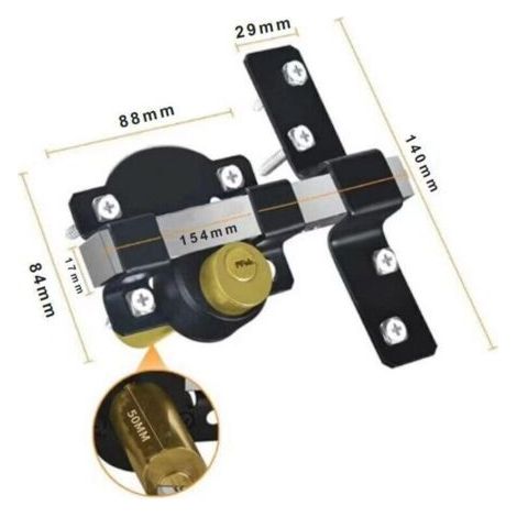 Verrou de portail longue portée, 70 mm, double verrouillage, acier inoxydable, pour portails en bois, 5 clés