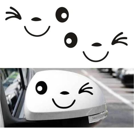 2 Pcs Autocollants de Visage Souriant, Autocollants de Voiture de Rétroviseur, Autocollants Voiture pour Miroirs, Autocollants ,yd (1/4)