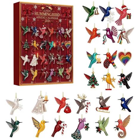 Calendrier de l'Avent 2026 Colibri  Compte à rebours de Noël de 24 jours  24 décorations suspendues en acrylique en forme de colibri (1/5)