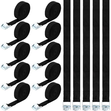 10x Spanngurte 2,5cm x 6m mit Karabinerschloss, 600 lbs, Schwarz (1/5)