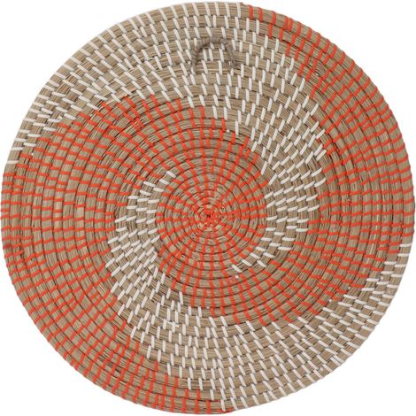 Panier mural tressé de 40 cm, décoratif et fait main en jonc de mer. Bol polyvalent avec système d'isolation et crochet de suspension, idéal pour le salon. (1/5)