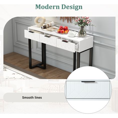 Console moderne avec des tiroirs, cadre de couleur dorée, pieds réglables et poignées élégantes (Blanc+Noir). (1/5)