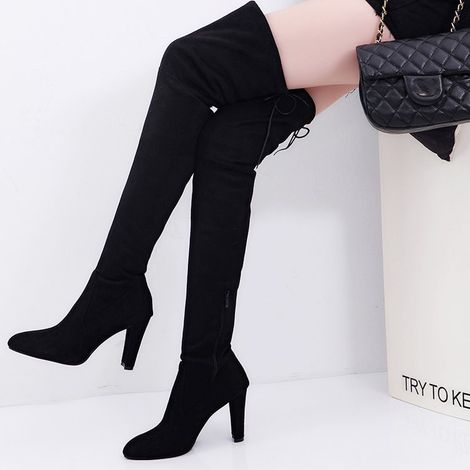 Bottes hautes femme talon aiguille bout rond effet givré zip latéral chaussures femmes élégantes (1/2)