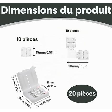 Connecteurs Ruban LED 4 Broches, Rapide Bande LED Forme de L pour Bande LED RGB 5050 10mm, Connecteurs Sans Soudure pour Coins et Angles, Installation de Bande Lumineuse (1/4)