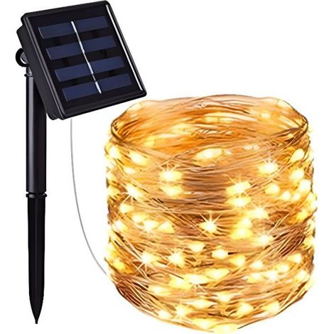 Guirlande lumineuse - Solaire - 12M - 100 LED - Blanc chaud - Décoration extérieure (1/4)