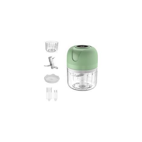 Tragbarer, kabelloser elektrischer Knoblauchzerkleinerer 250 ml – USB-aufladbar – 3 Edelstahlklingen – Für Gemüse, Obst und Fleisch – Cyan 250 ml (1/5)
