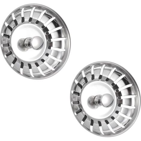 2 piezas, Colador de fregadero, Tapón de fregadero, Tapón de desagüe, Colador antiatascos, Colador de desagüe, para cocina, 80 mm, Plateado (1/5)
