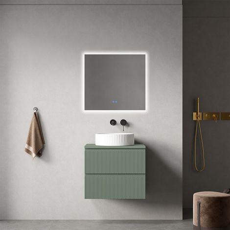 Mobile bagno sospeso cannettato 60 cm Verde Salvia per Lavabo d'appoggio Specchio Quadro Retroilluminato - Fiji Paint Top Canneté (1/4)