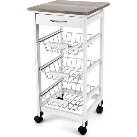 Küchenwagen 37x37x76 mit 3 Körben und 1 Schublade