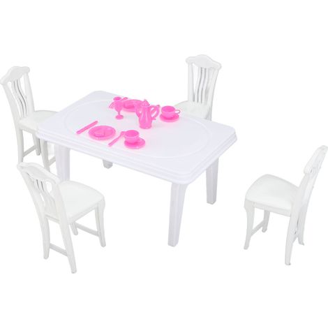 Ensemble de salle à manger pour maison de poupée avec table et chaises, ensemble de salle à manger miniature innovant et décoratif à l'échelle 1:16 pour enfants, type 1. (1/5)