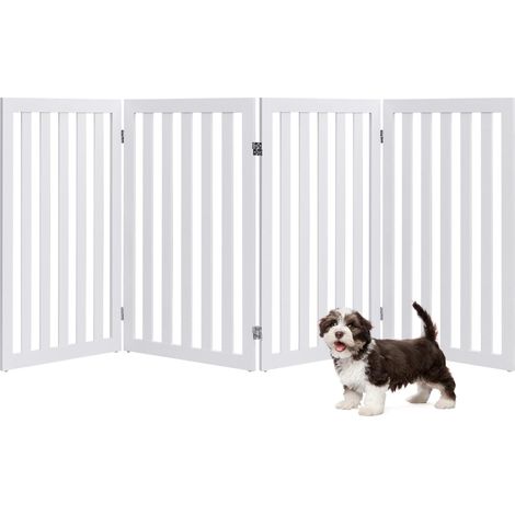GOPLUS Barriere de Securite Pliable en MDF, 2/3/4/5/6 Barriere de Protection, Grille de Securite avec Coins Arrondis, pour Animaux Chiens Chats, Porte/Escalier (4  89x50cm, Blanc) (1/5)